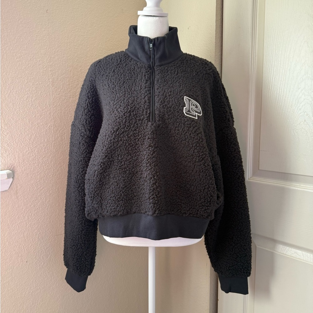 PINK Victoria's Secret Black Cropped Fleece Half-Zip Sweater